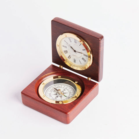 Compass and Clock Desk Set
